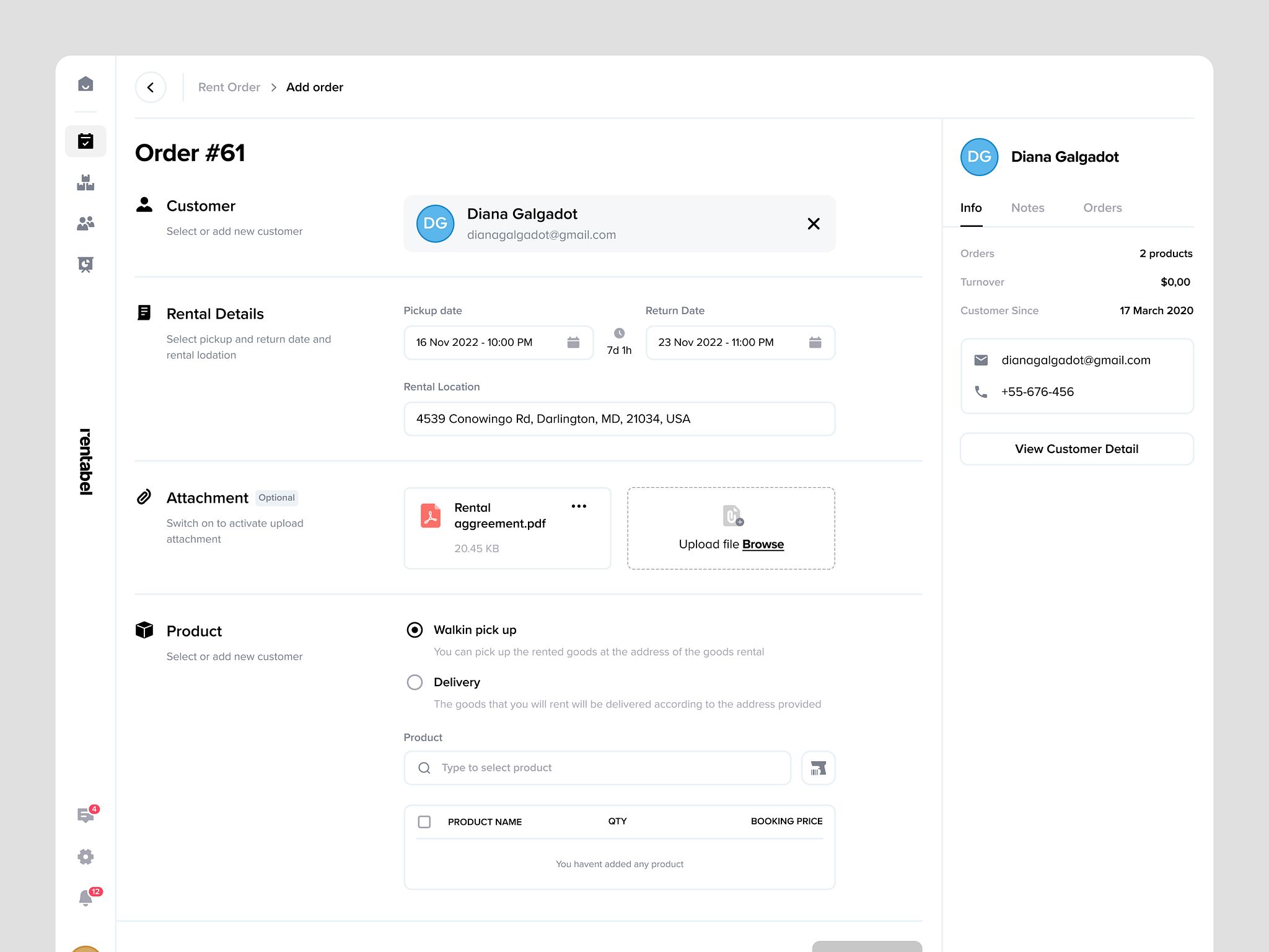Rentabel - Order Details in SaaS Rental Management - Mideum - channel-test